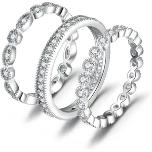 Gold Plated Silver Rings for Women, Cubic Zirconia Promise Rings for Her, Stackable Wedding Bands Rings for Women Set Size 4-12