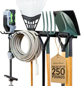 36/72" Garage Tool Organizer Wall Mount | Garden Tool Organizer System | Heavy Duty Garden Tool Storage Rack for Yard Tools Rakes Shovels 250lbs Garage Organization | 4 PVC Coated Hooks