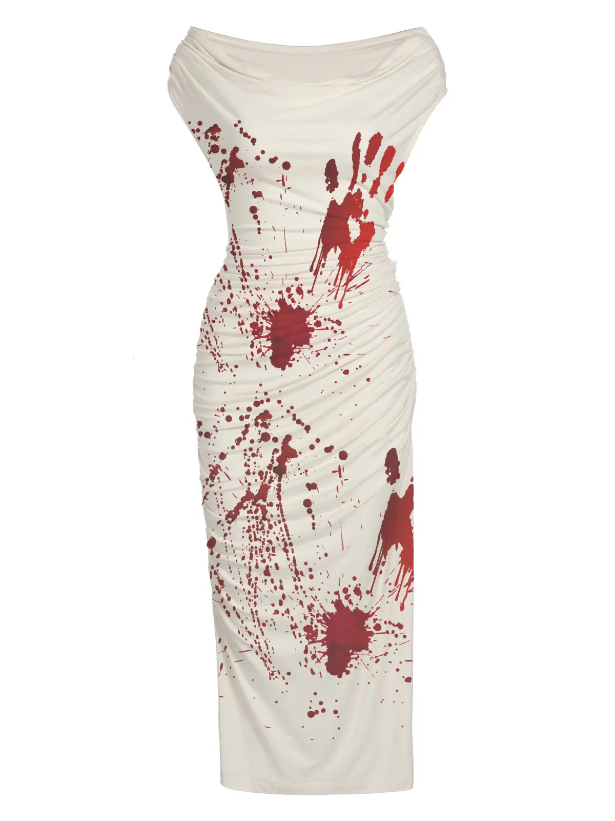 RETRO STAGE Women's 1960s Retro White Halloween-Themed Casual Pencil Dress - Ruched Medium Fabric, Body-Con Fit, Casual Wear Vibe Dress