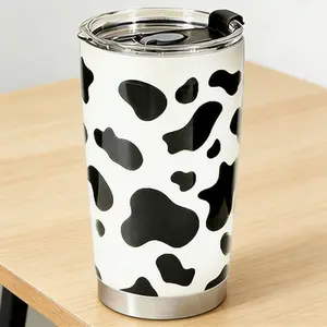 Cow Print Insulated Mug - Stylish Black & White Design for Hot & Cold Beverages