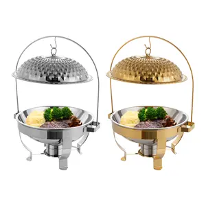 TikTokShopBlackFriday Chafing Dishes,Round Stainless Steel Chafing Dish Buffet Set with Glass Lid and Holder,Buffet Warmers Sets Buffet Servers and Warmers Set Warming Tray for Parties (Gold/silver 6.3QT) Bakeware