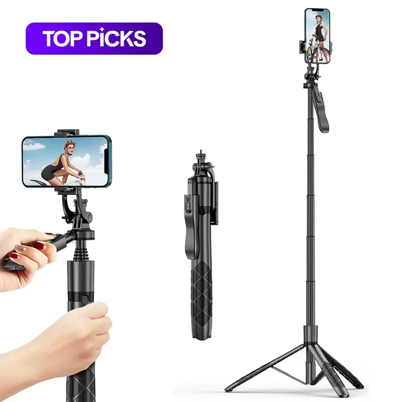Rotatable Wireless Selfie Stick Tripod With Remote Control, Retractable Phone Tripod Stand For iPhone Samsung Galaxy Go Pro Action Camera, Camera Accessories