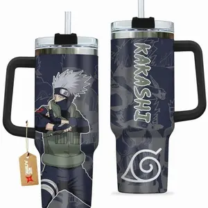 [Sip40 Otaku] Kakashi Hatake 40oz Handle Tumbler – Hidden Leaf Ninja Stainless Steel Travel Mug, Copy Ninja Inspired Cup, Double Wall Thermal Drinkware, Large Iced Coffee Tumbler, Otaku Gift for Anime Fans