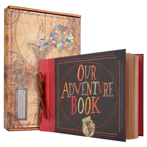 Our Adventure Book Vintage 3D Embossed Letters Hardcover Scrapbook Photo Album - Movie Up Inspired, 11.9x7.6in, 80 Pages, Balloon Patterns Paper, Creative Space Journal, Couple Storybook, Storage Organizer, Gift Set Option for Mother's Day