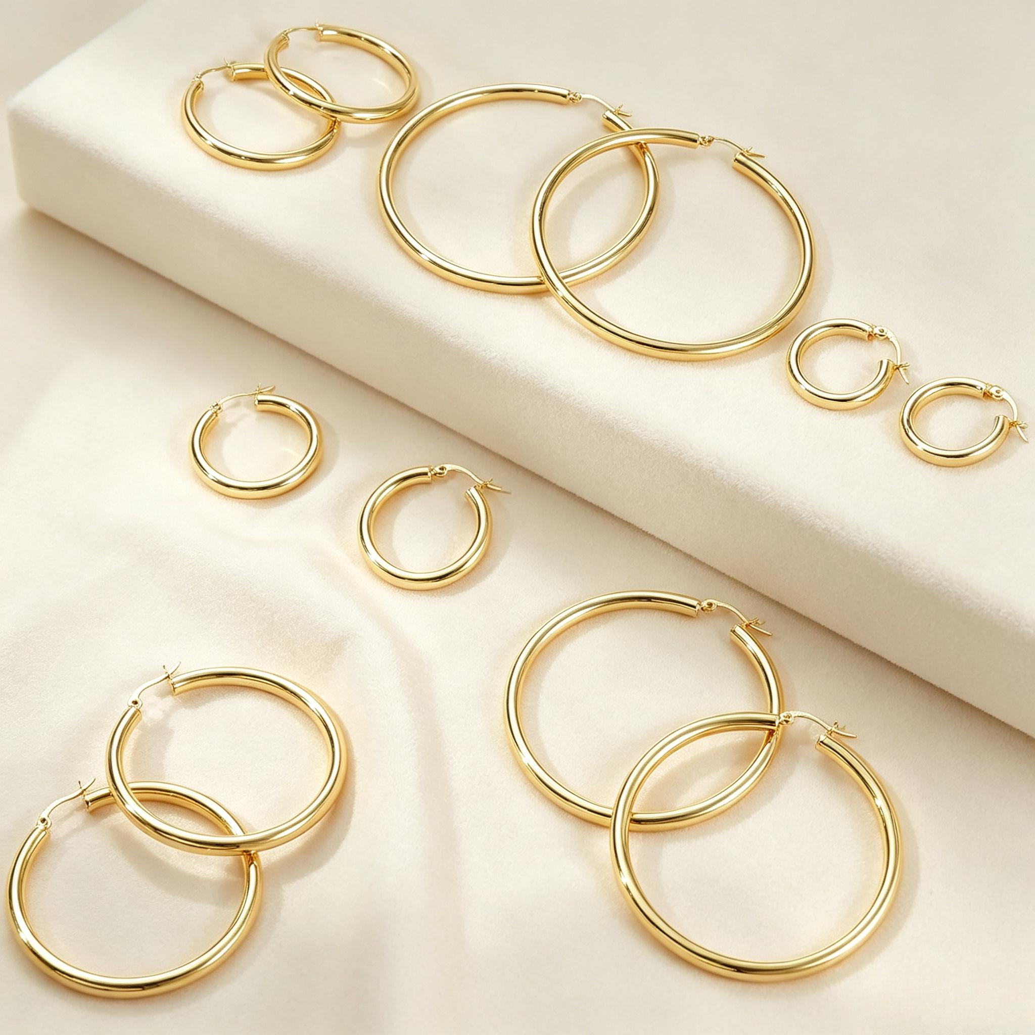 14K Chunky Gold Hoop Earrings for Women 925 Sterling Silver Post Hollow Tube Hoops Earrings 2mm Thick Hoop Earrings Hypoallergenic Lightweight Gold Big Large Hoop Earrings 10-90MM, Gold Jewelry