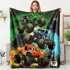 Monster Truck Flannel Blanket, Soft Cozy Plush Throw Blanket for Kids, Boys, Sofa, Bed, Bedroom, Living Room, Travel, Racing Fan and All-Season Gift
