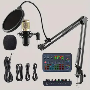 Professional Audio Mixer Kit, USB Rechargeable Integrated Podcast Studio Bundle with Microphone, Audio & Video Accessories for Game Recording, Streaming