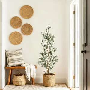 【GARVEE】Lifelike Artificial Olive Tree – Real Wood Trunk, Green Moss – Faux Indoor Plant for Modern Home or Office Décor – 4FT/6FT/7FT, White Planter