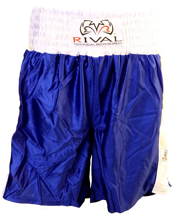 Rival Boxing Traditional Cut Dazzle Boxing Trunks with Woven Labels, 4.5" Belt, Rival Woven Labels