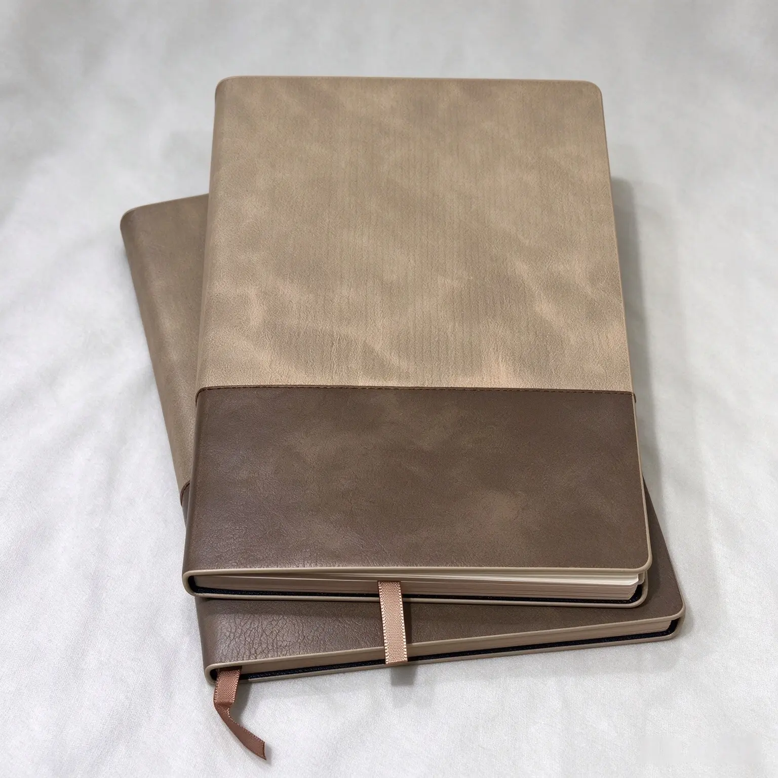 A5 Faux Leather Notebook Set (2-Pack), 100 Sheets/200 Pages Khaki Stitched Journal, 5.71×8.27 in Lined Diary with Edged Sprayed Paper, Soft Cover for Office Business Planning