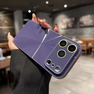 iPhone 16 Pro Max Case Deep Purple Aurora Iridescent Mirror Glossy Gold  Camera Ring Electroplated Slim Shockproof Cover for Women Men