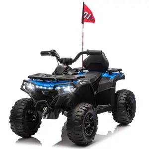 24V 160W Kids Electric Ride-On ATV – Realistic Off-Road Design with 2WD,Decorative Flags,On/Off Light Switch,Volume Control W/ Bluetooth,USB Port,Built-in Music & Multi-Color,recommended age:3-6