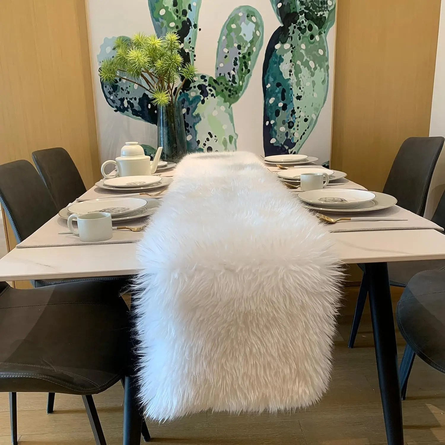 Table Runner,Christmas  Table Runner for Party Birthday Friendsgiving Wedding Dinning White  Runner,Faux  Runner for Table(White,12x35.4 Inch)