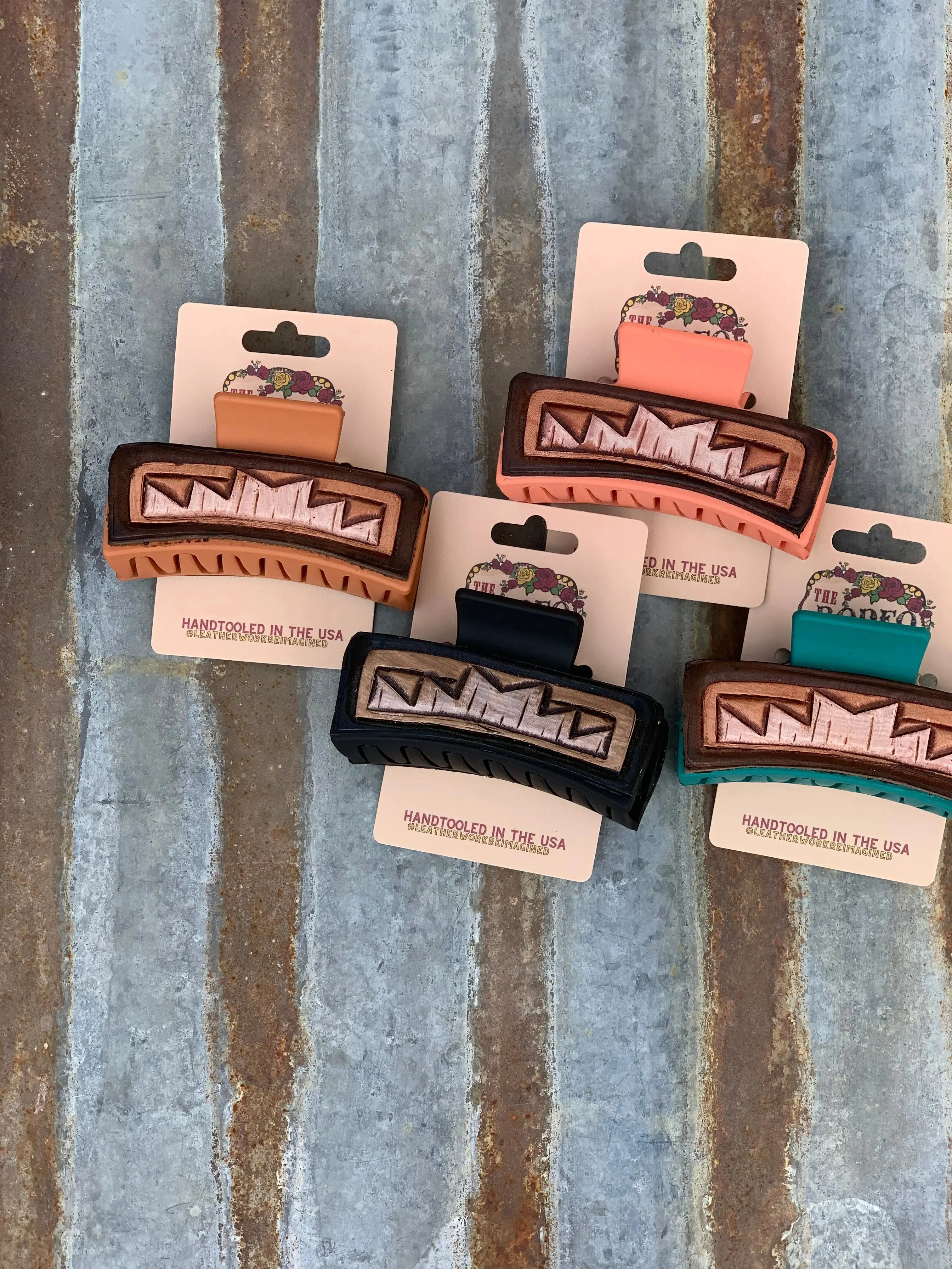 Handtooled Leather Hair clip Southwest