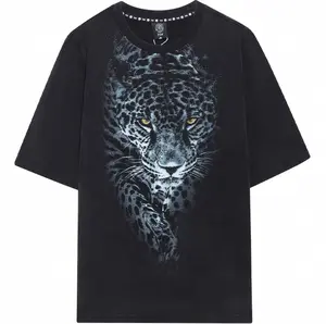 TCH—Light Luxury,Unisex Outfit, New Arrival Rhinestone Design Leopard Black T Shirt
