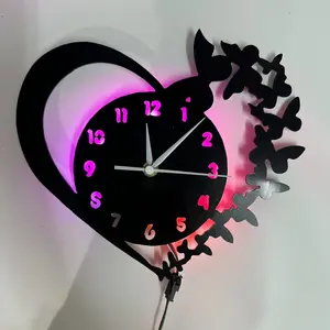 Mini Colorful LED Butterfly Wall Clock, Heart Design, Silent, Battery Operated, Ideal for Living Room, Bedroom, Office, Home Decor, Perfect Gift