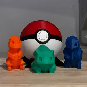 3D Printed Pokéball with 3 Pokémon Figurines and Display Stand