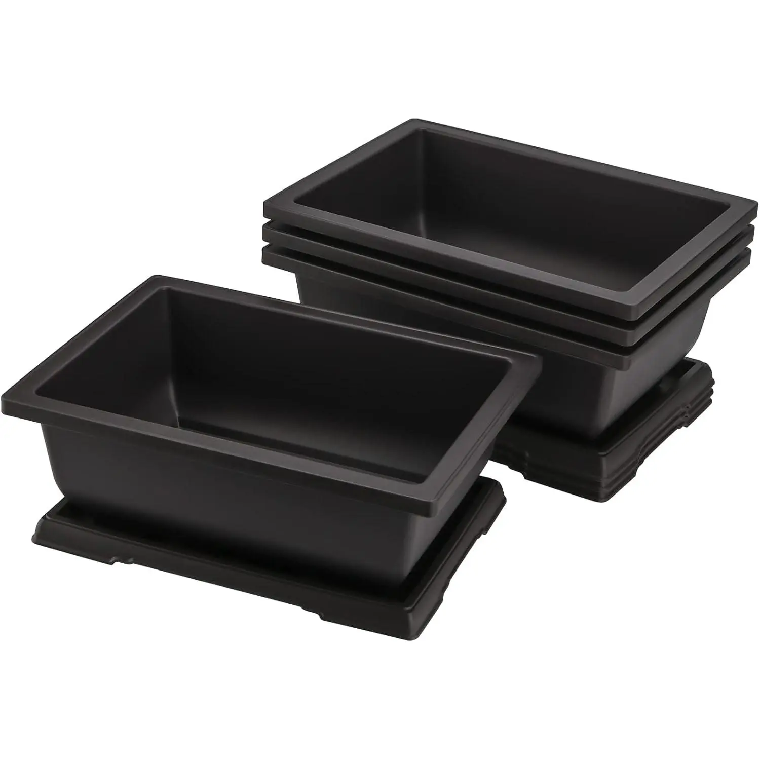 4 Pack Large Plastic Bonsai Pots, 11.5 Inch Rectangular Built in Mesh Bonsai  Pots with Trays,  Flower Tree Growing Bonsai Planter for Garden Supplies, Yard, Office, Room, Balcony