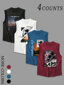 Men's Casual Trendy Round Neck Graphic Print Vest, Tank Top, Sleeveless Clothes, Stylish Sleeveless Top for Summer, Cool Fashion for Casual Outings