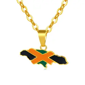 Jamaican Style Jamaica Map Flag Pendant Necklace - World Map Design