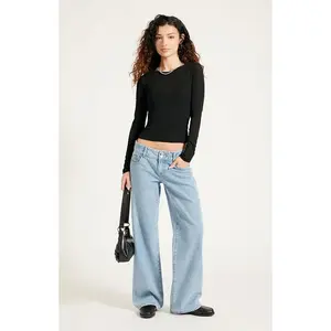 Pacsun Women's Zoe Low Rise Girlfriend Jeans Button Pocket Light Blue