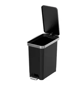 Bedroom Office Trash Can 2.5 Gallon Small Plastic Step Garbage Bucket Bin with Soft Close Lid Black
