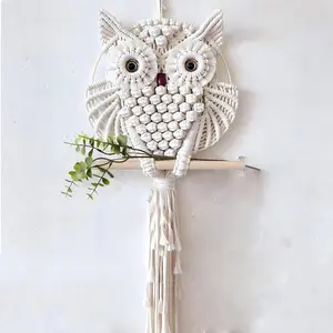 TBACW Owl Wall Hanging Tapestry - Hand Woven Boho Wall Art for Living Room, Bedroom, Home Decor (White Owl)