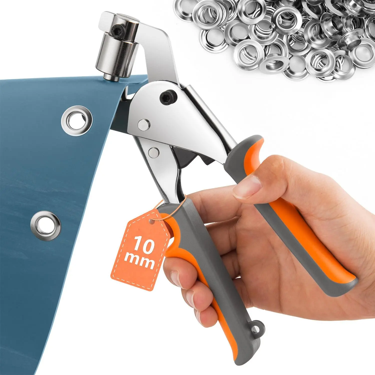 Handheld Puncher Kit with 500 Silver Color Grommets, Manual Grommet Press Tool, Ideal for Banners, Canopies, Fabrics, Hole Punch Set