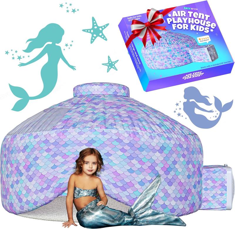 SKYWIN Air tent kids fort playhouse fan tent (mermaid) - Inflatable fort sets up and stores away in seconds (fan not Included) toys baby play tent
