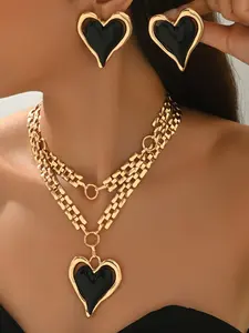 Women's Fashion Necklace Set, Heart Multi-Layer Pendant & Earrings, Jewelry Gift for Women, Casual Daily Wear Accessories, Fashionable Jewelry Set