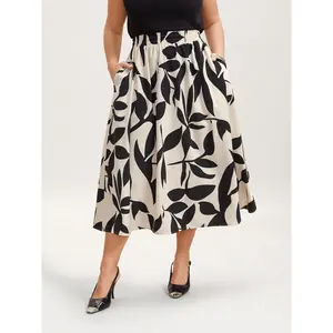 【Summer Turn-Up】Women's Leaf Print Stretchy-Waist Midi Skirt, Ideal Gift for Spring Break, Easter Day, Mother's Day [M-6X] 2026 Summer Pick for Mother's Day