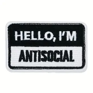 HELLO, I'M ANTISOCIAL Funny Meme Tactical Velcros Patch Hook & Loop - Military Embroidered Morale Badge for Molle Backpack