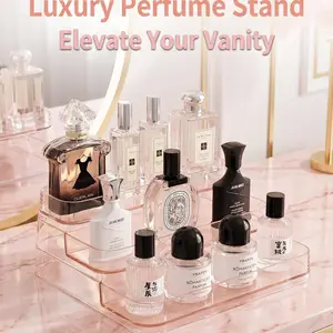 3 Tier Clear Perfume Organizer Stand for Vanity, Acrylic Makeup Storage Display Shelf, Skincare & Cosmetic Countertop Holder, Aesthetic Bathroom Organizer for Women
