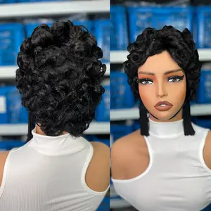 ShowReal New Arrival Styling Pixie Cut Curly Wig New Egg Roll Hairstyle Short Pixie Curly Wig Glueless Wear and Go Pixie Cut Wig For Black Women