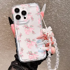 Floral Bow Illustration Aesthetic Phone Case, Transparent Full Coverage Tpu, Anti-Drop, Compatible with iPhone 11/12/13/14/15/16/17 Pro Max, Giftable