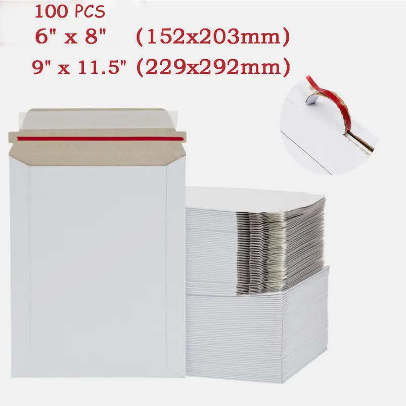 SJPACK 9"x11.5" 6"x8" Rigid Flat Photo Mailers Document Envelopes Cardboard Self-Seal Recyclable Light Waterproof DIY Envelopes cover Office Supplies