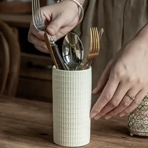 Nordic Ceramic Spoon Chopsticks Rack Bucket Ceramic Utensil Caddy, Large Spatula Holder, Farmhouse Kitchen Decor for Silverware Spoon Porcelain Tableware Holder Knife Fork Storage Box Kitchen Utensils Organizer