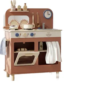 Play Kitchen for Toddlers 1-3, Wooden Kitchen Playset Small, Pretend Play Kitchen Toys with Play Food Pots and Pans Accessories
