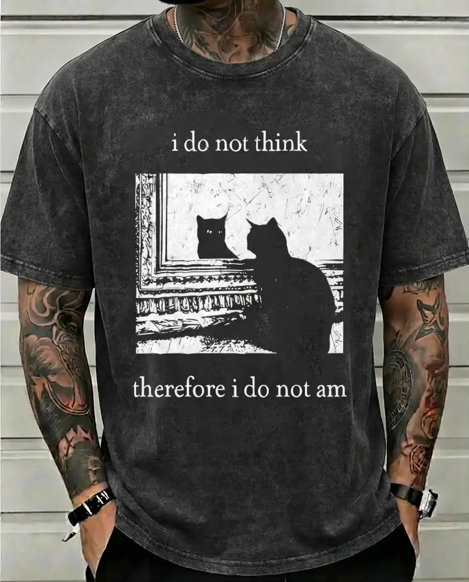HAGBDH I Do Not Think Cat Tee Goth Clothing Funny Graphic 90s Vintage Men Clothing Style Trendy T-Shirts