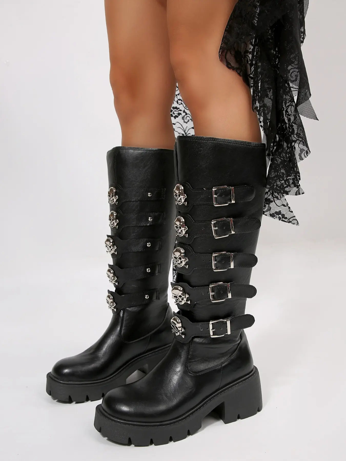 Women's Gothic Style Mid-Calf Motorcycle Boots, Punk Zipper Ankle Combat Boots, Thick Sole High Heel Biker Shoes for Women