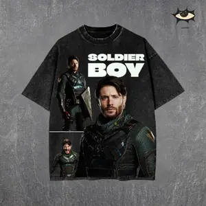 Retro The Boy Season 5 - Soldier Boy Anti Hero Jensen Ackles Pop Culture Graphic Tee Washed – Double Sided Print Oversized Acid-Washed Heavyweight Cotton T-Shirt – Unisex Comics Tee, Perfect Gift for Comic Fans and Lovers Menswear Tops