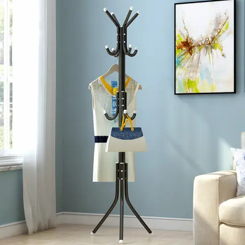 Durable Metal Coat Rack - 12-Hook Freestanding Floor-Mount Carbon Steel Piece with 3-Tier Easy Storage Organization for Entryway Clothes, Jackets, Purses, Hats | Home Supplies Furniture