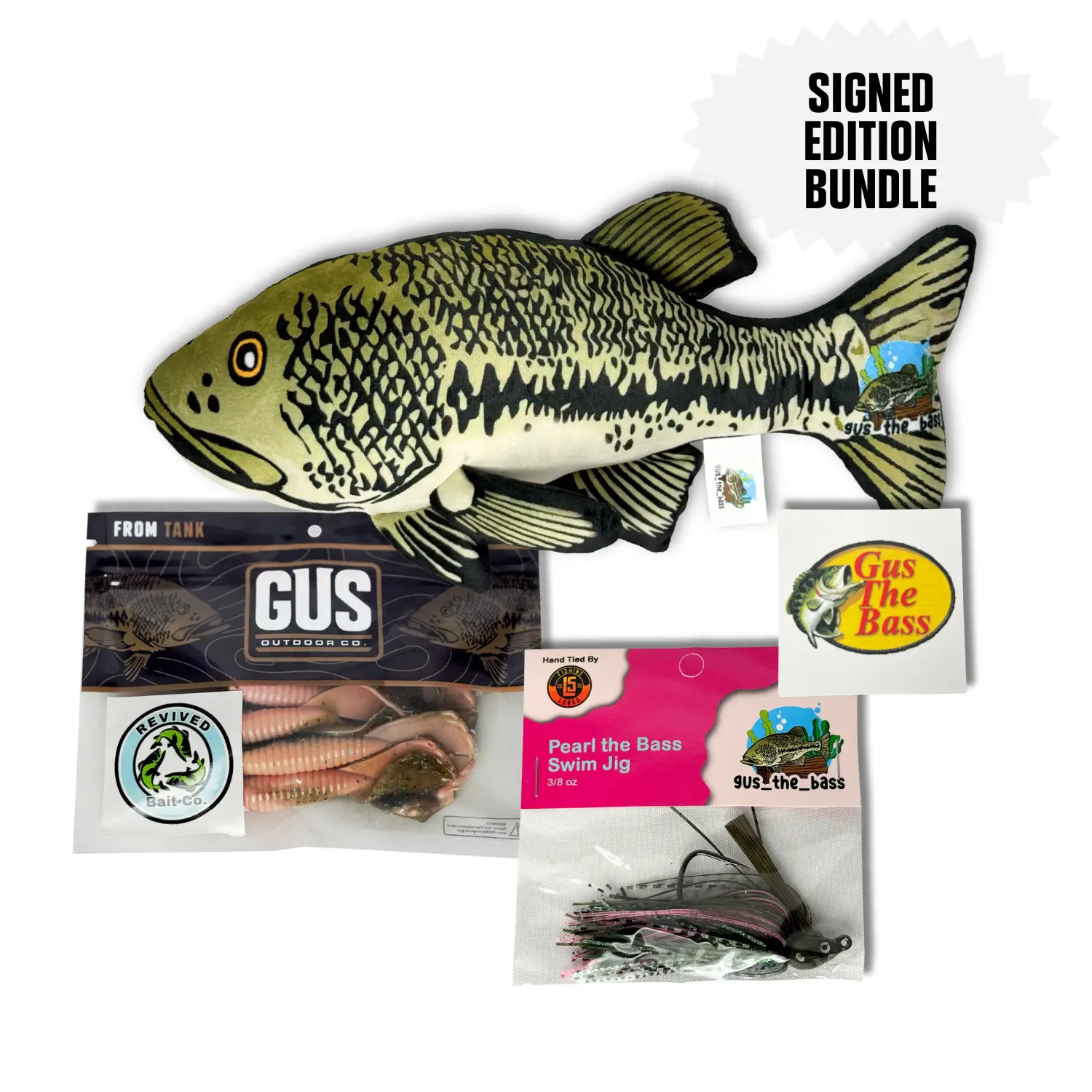 Gus The Bass Plushie Bundle (Standard Edition) - Signed Life-Size Plushie, Hand-Tied Jig & Exclusive Sticker (Limited Edition Sold Out!)
