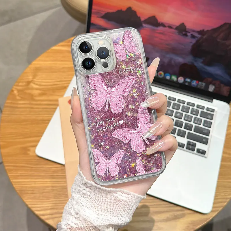 Suitable for [iPhone 13 Pro Max] high-end  phone case,Check out the latest quicksand phone cases featuring a dreamy butterfly design and a flowing sand effect—grab your favorite during our big sale!YM99