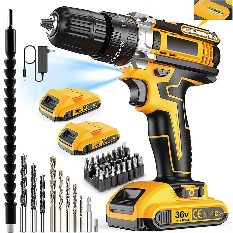 21V Cordless Drill Set, Power Drill 29Pcs with 3/8 Inch Keyless Chuck, 25 Clutch Electric Drill with Work Light, Max torque 45Nm, 2-Variable Speed & 2