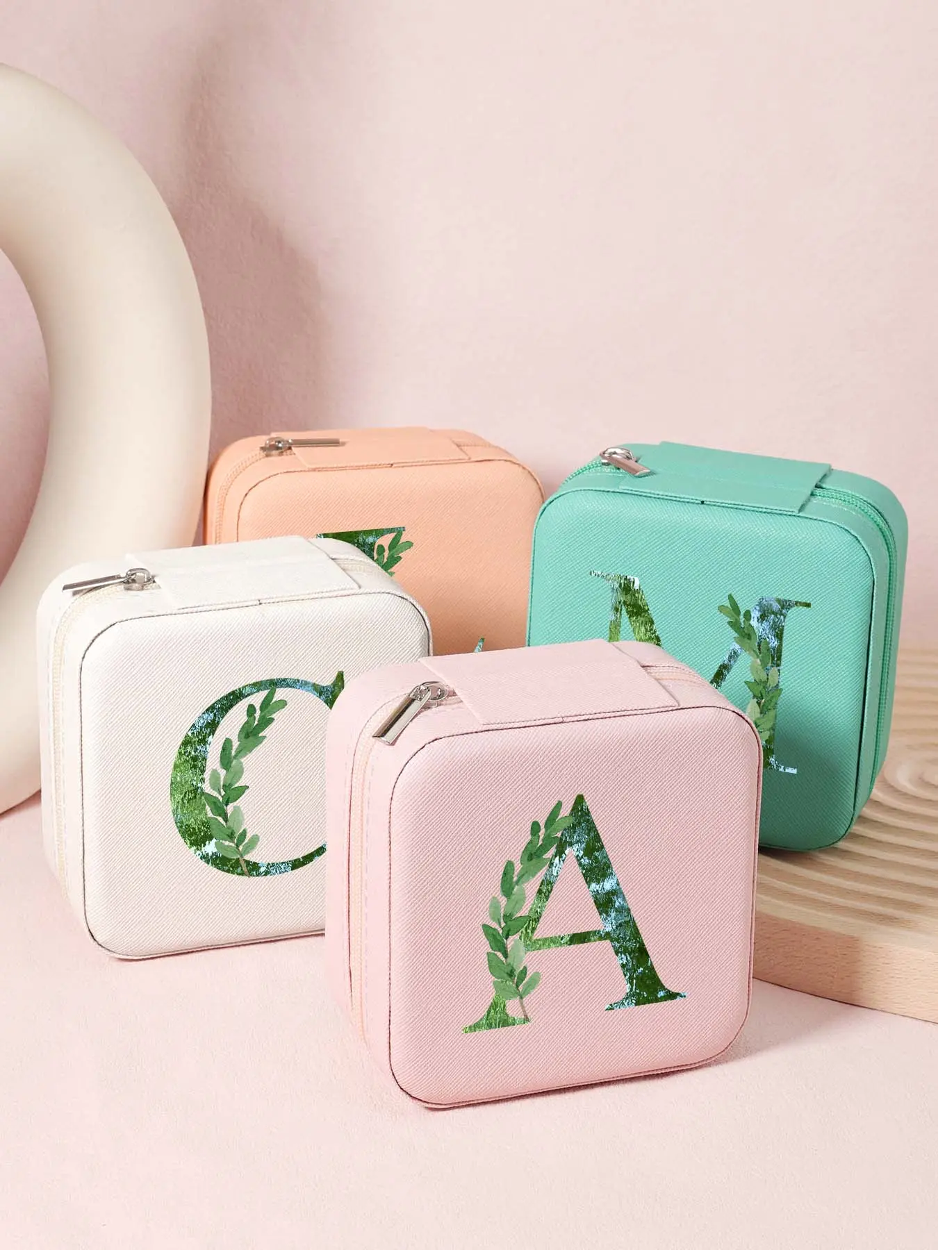 Initials Letter Pattern Jewelry Box, Lightweight Travel Organizer for Rings, Necklaces, and Earrings, Durable Zipper Jewelry Organizer