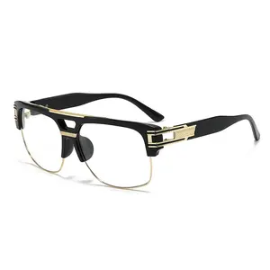 Trending Men's Colorful Double Beam Half Frame Glasses with Polycarbonate Lenses, Retro Square Style, 2026 European and American Colorful Frames
