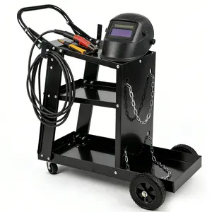 Welding Cart for TIG MIG Welder and Plasma Cutter, Heavy Duty 3 Tiers Rolling Welding Cart, Rolling Welding Trolley w/360° Swivel Wheels, Tank Storage Safety Chains, Handle