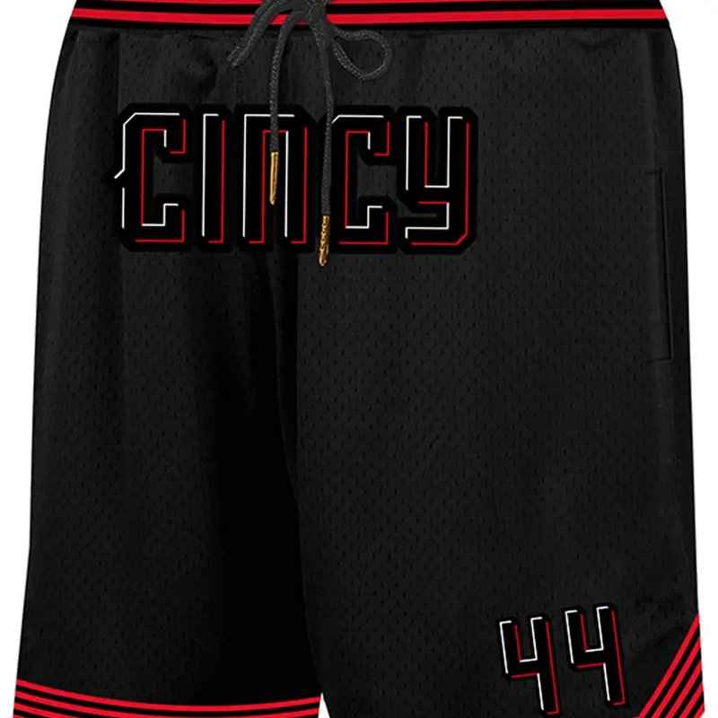 Men's Letter & Figure Embroidery Drawstring Waist Shorts, Casual Fashion Athletic Sport Activewear Breathable Hollow Out Straight Leg Shorts for Daily Wear, Men's Bottoms for All Seasons, Embroidered Breathable Shorts, Drawstring Sports Shorts