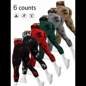 Women's tie dye pattern pleated high waisted sports leggings, casual and comfortable breathable high stretch leggings, suitable for yoga, fitness, running, and all season women's sportswear